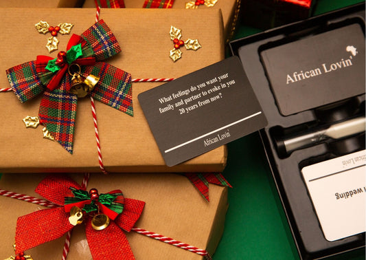 tartan bow on wrapped boxes and black box of african lovin' product